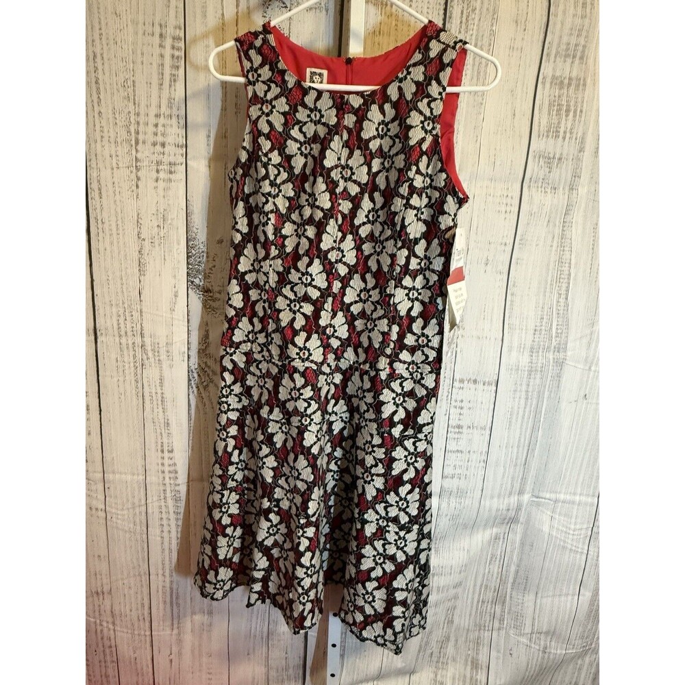 Anne Klein Women’s Dress Size 8 Pink Black White Floral Lace NWT Fit & Flare